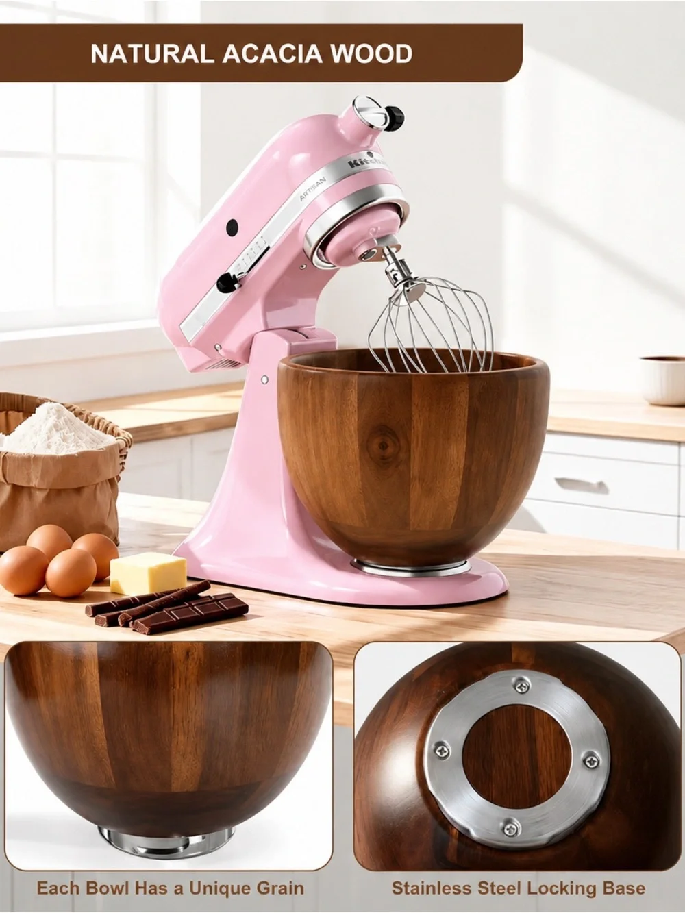 Wood Mixing Bowl For KitchenAid Stand Mixers (Brand New)